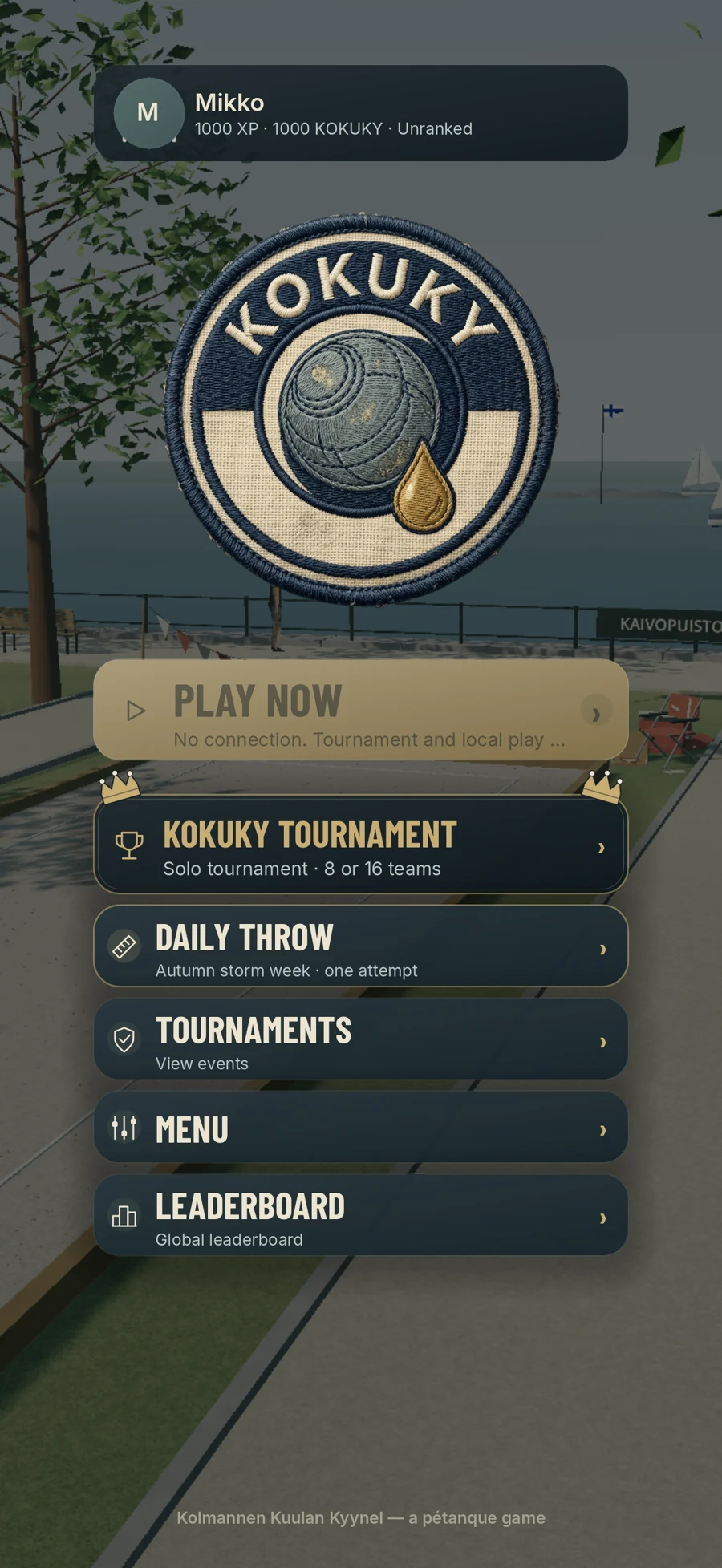 The KOKUKY main menu