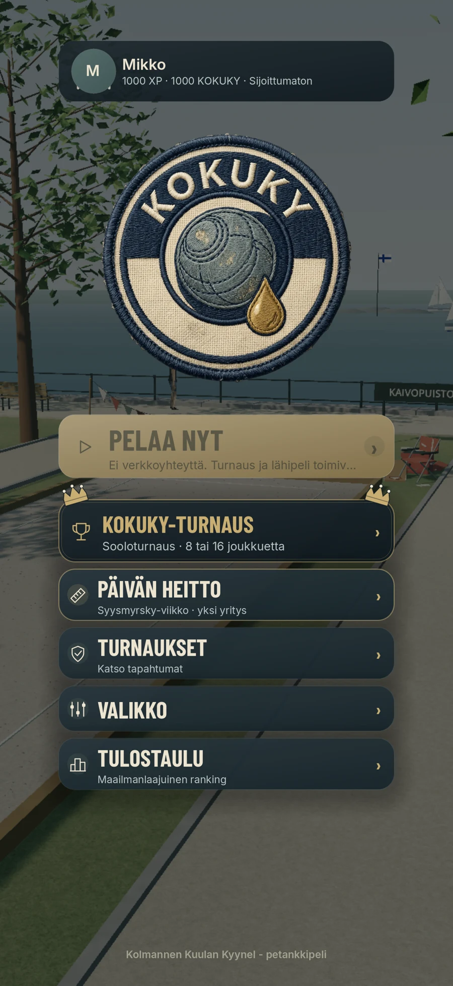 KOKUKY-pelin päävalikko